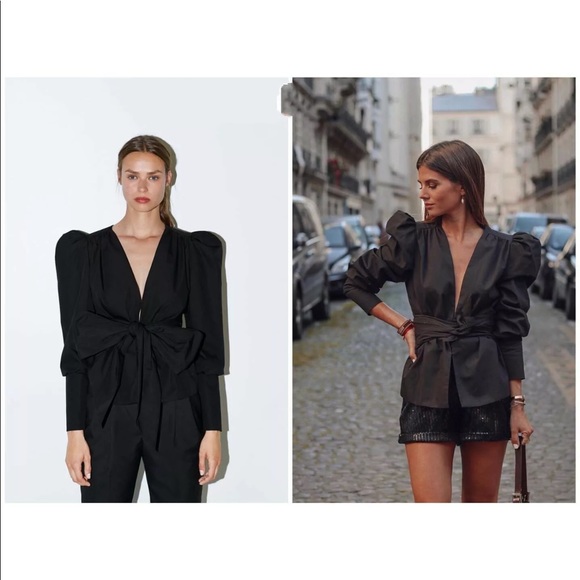 Puff Sleeves Jacket with Bow - Picture 8 of 8